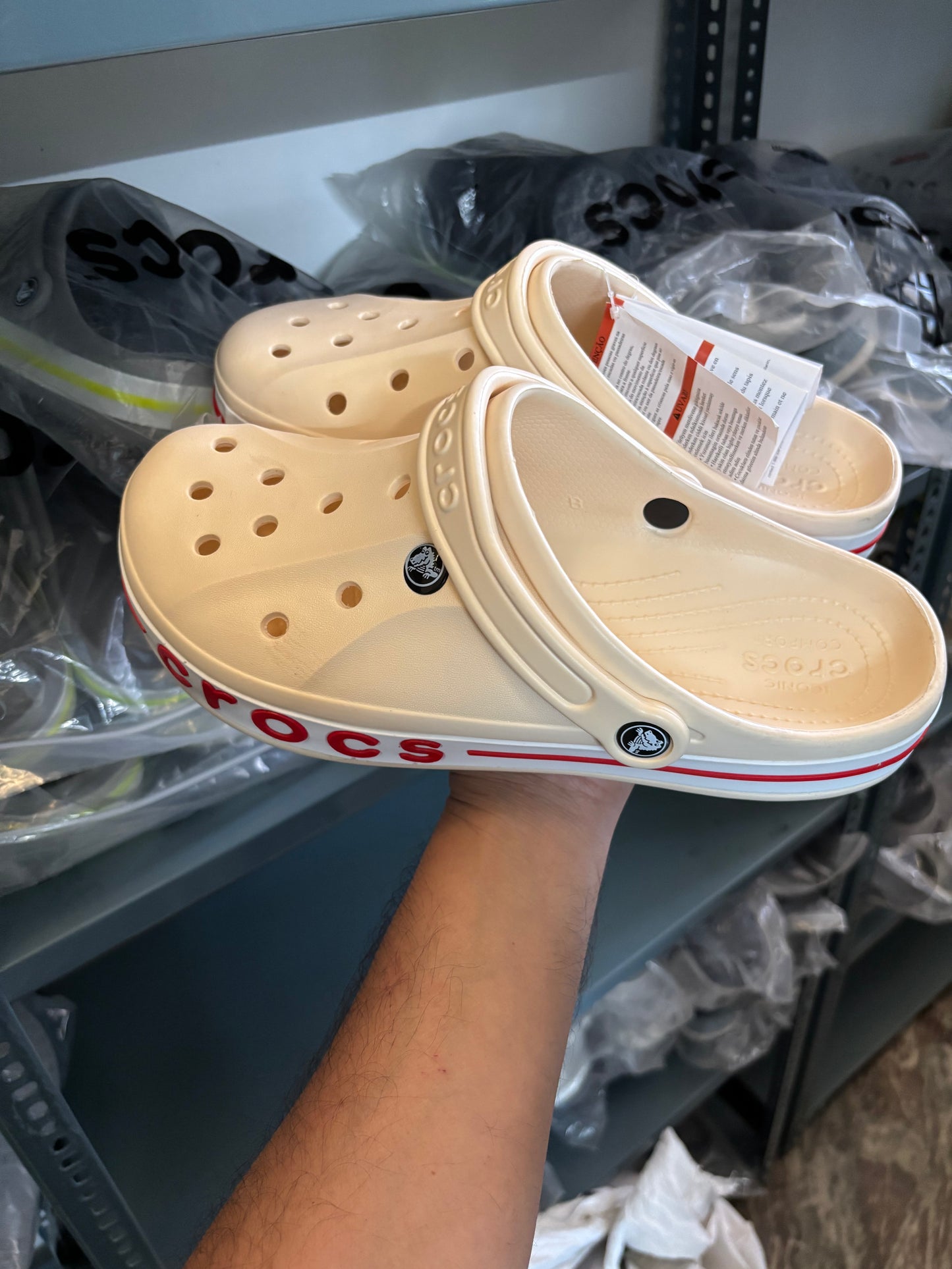 Crocs Bayaband Clogs (Beige/Red)